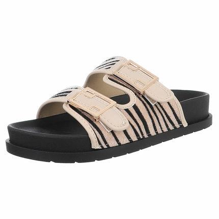 Damen Pantoletten - beigezebra Gr. 37