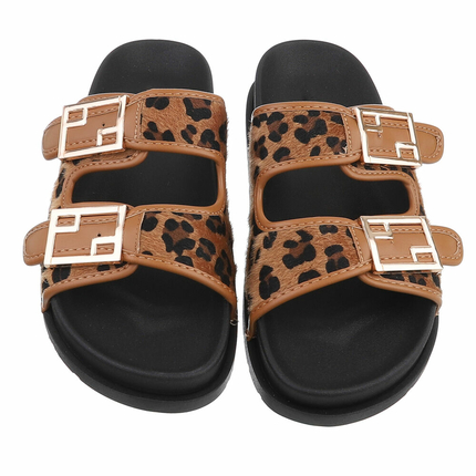 Damen Pantoletten - brownleopard