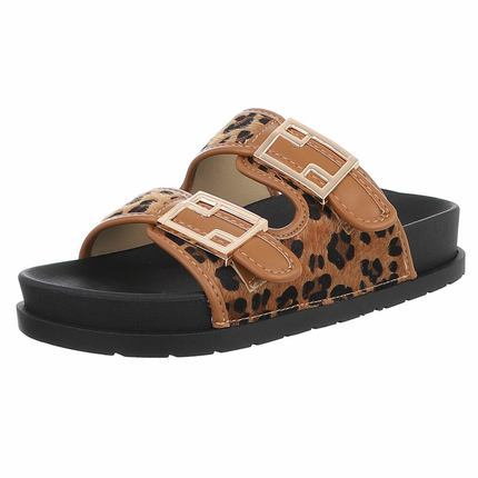 Damen Pantoletten - brownleopard Gr. 39