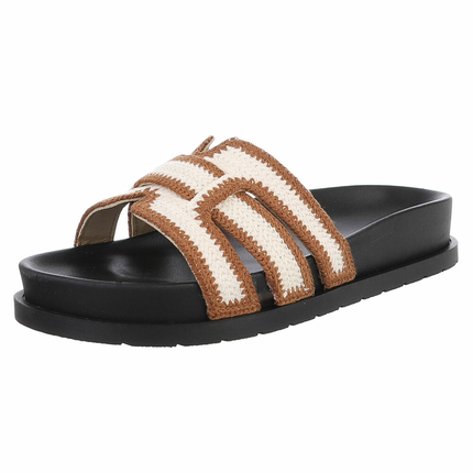 Damen Pantoletten - camel - 12 Paar
