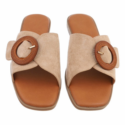 Damen Flache Sandalen - khaki