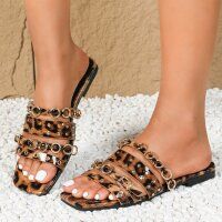 Damen Flache Sandalen - leopard