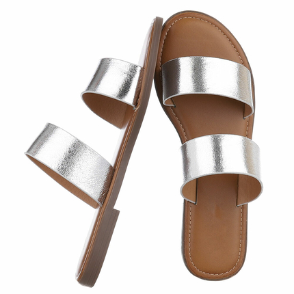 Damen Flache Sandalen - silver