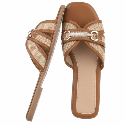 Damen Flache Sandalen - camel