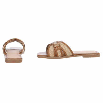 Damen Flache Sandalen - camel