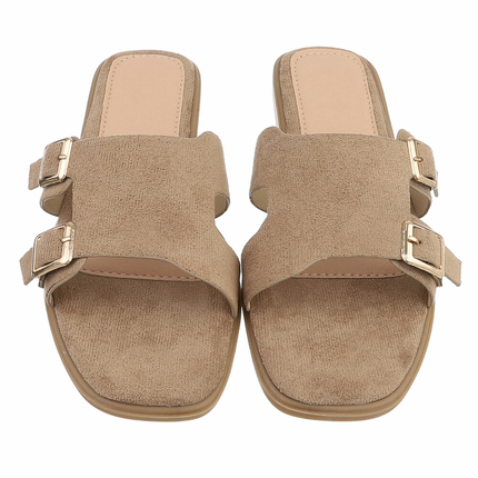 Damen Flache Sandalen - khaki