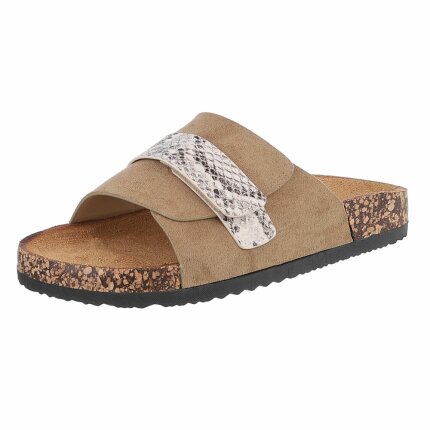 Damen Pantoletten - khaki - 12 Paar
