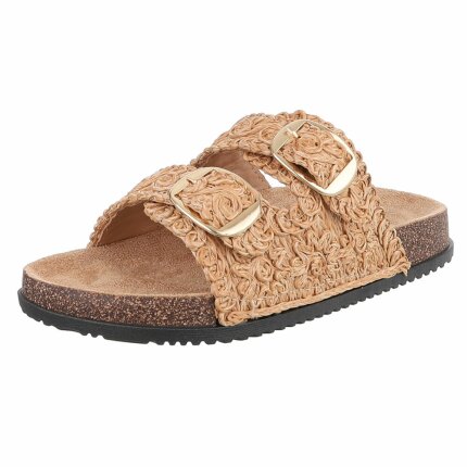 Damen Pantoletten - camel - 12 Paar