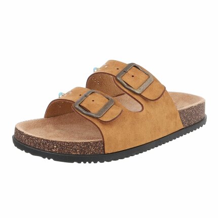 Damen Pantoletten - camel - 12 Paar