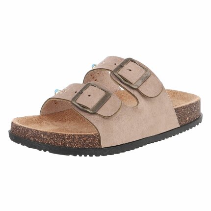 Damen Pantoletten - khaki - 12 Paar