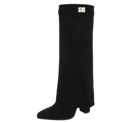 Damen High-Heel Stiefel - blacksuede Gr. 37
