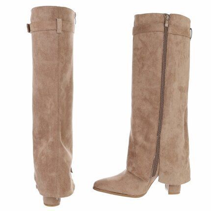 Damen High-Heel Stiefel - khakisuede