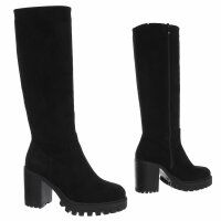 Damen High-Heel Stiefel - blacksuede