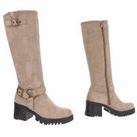 Damen High-Heel Stiefel - khakisuede