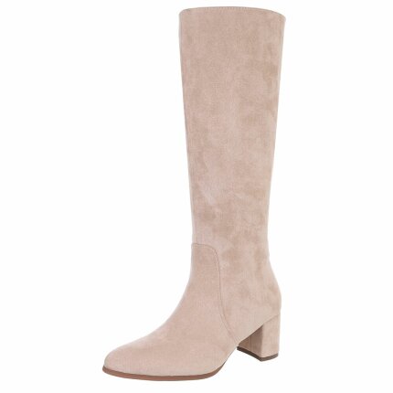 Damen High-Heel Stiefel - beigesuede