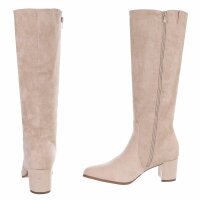 Damen High-Heel Stiefel - beigesuede