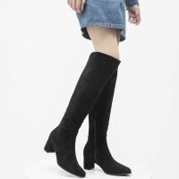 Damen Overknee-Stiefel - blacksuede