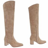 Damen Overknee-Stiefel - khakisuede