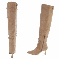 Damen Overknee-Stiefel - khakisuede