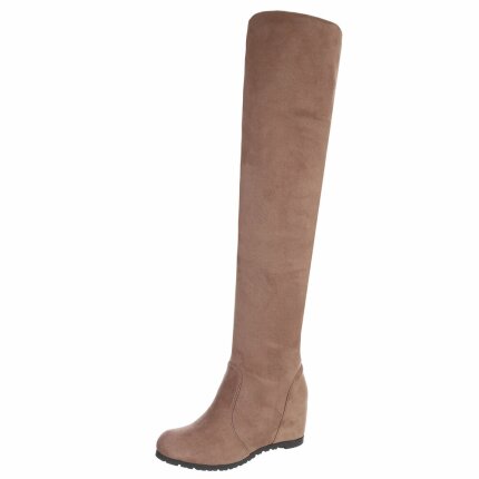 Damen Overknee-Stiefel - beige