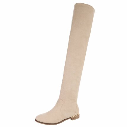Damen Overknee-Stiefel - beige