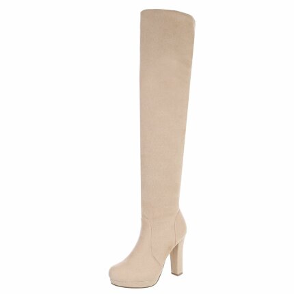 Damen Overknee-Stiefel - beige