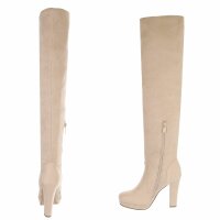 Damen Overknee-Stiefel - beige