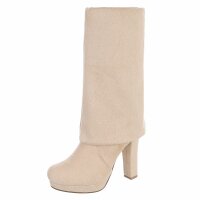Damen Overknee-Stiefel - beige