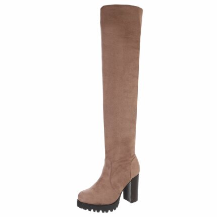 Damen Overknee-Stiefel - beige