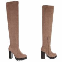 Damen Overknee-Stiefel - beige