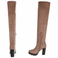 Damen Overknee-Stiefel - beige