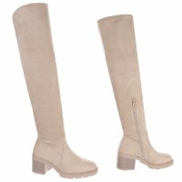 Damen Overknee-Stiefel - beige