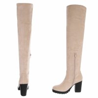 Damen Overknee-Stiefel - beigesuede