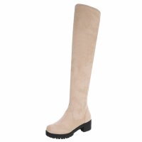 Damen Overknee-Stiefel - beigesuede