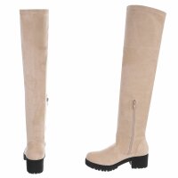 Damen Overknee-Stiefel - beigesuede
